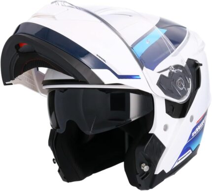 Casque Moto Modulable Blanc & Bleu – Sécurité et Confort